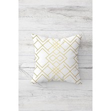 Pelangi Çizgiler Çift Tarafı Baskılı Gizli Fermuarlı Yastık Kılıfı Kırlent Koltuk Yastık Kılıfı, Beyaz-Gold 45 x 45