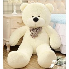 Sevgiliye Hediye- 160 cm Kumaş Papyonlu Dev Boy Peluş Ayı Beyaz