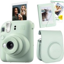 Mini 12 Yeşil Fotoğraf Makinesi-20'lu Film-Mini Albüm ve Deri Kılıf Seti