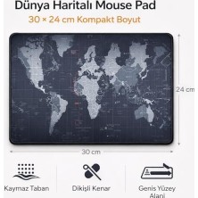 Dünya Haritalı Mouse Pad 30×24 cm – Kaymaz Tabanlı, Dikişli Kenar, Geniş Yüzey Alanı – Ofis ve Günlük Kullanım