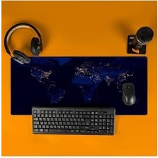 Gece Dünya Haritası Baskılı 70X30 Büyük Boy Mousepad - Mouse Pad - Fare Altlığı