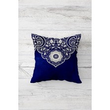 Omrs Store Pelangi Mavi Ottoman Desenli Çift Tarafı Baskılı Gizli Fermuarlı Yastık Kılıfı Kırlent Koltuk Yastık Kılıfı, Koyu Lacivert 45 x 45