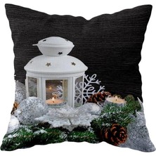 Omrs Store Pelangi Yılbaşı Feneri Ahşap Kış Temalı Çift Taraflı Gizli Fermuar Yastık Kılıf Kırlent Koltuk Yastık Kılıf, Siyah-Beyaz 43 x 43