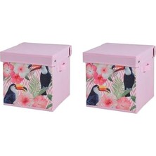 Omrs Store Saklama Kutusu Seti,kapaklı Kuş ve Bahar Desen Kumaş 2 Adet 28X28X28CM