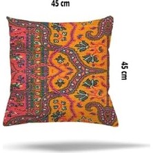 Omrs Store Pelangi Çiçek Kaz Ayağı Kuştüyü Desenli Gizli Fermuarlı Yastık Kılıfı Kırlent Kılıfı Koltuk Yastık Kılıfı, Fuşya-Turuncu 45 x 45