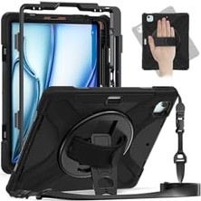 Omrs Store - iPad Air 13 2024 ile Uyumlu Tank Kılıf Omuz Askılı 360 Dönen Standlı Tam Koruma Zırh Kapak