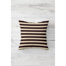 Omrs Store Pelangi Yatay Çizgili Desenli Renk Bloklu Gizli Fermuarlı Kırlent Kılıfı Koltuk Yastık Kılıfı TAKIM(4ADET), Kahve-Bej 45 x 45