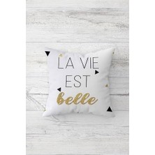 Omrs Store Pelangi La Vie Est Belle Yazılı Gizli Fermuarlı Kırlent Kılıfı Koltuk Yastık Kılıfı TAKIM(4ADET), Siyah-Gri 45 x 45