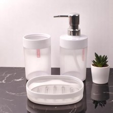 Omrs Store Akrilik 3'lü Banyo ve Lavabo Seti - Diş Fırçalık, Sıvı Sabunluk ve Katı Sabunluk - Şık, Dayanıklı, Modern Banyo Organizeri (Asorti)