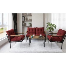 Sofmina Bordo Metal Bahçe Balkon Oturma Grubu - Loft Tarzı Koltuk ve Sehpa Seti