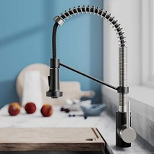 Tech Butiq KPF-1610SFSMB Bolden 46 cm Ticari Mutfak Bataryası, Çift Fonksiyonlu Çekme Püskürtme Kafası, Paslanmaz Çelik/mat Siyah