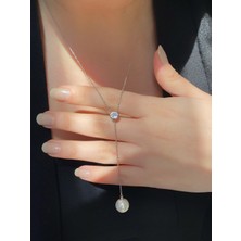 Owentis Çelik Silver Pearl And Shine Taşlı ve Incili Kolye -Kararma Yapmaz-