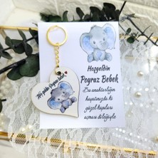 Hayaller Dükkanı 20 Adet Ahşap Kalp Anahtarlık Uv Baskılı Kart Üzeri Fil Baskılı Bebek Sünnet Mevlüt Yeni Doğan Hediyelik Şekeri