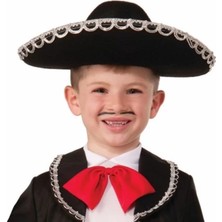 Renas Store Gümüş Renk Şeritli Meksika Mariachi Latin Şapkası 55 cm Çocuk