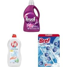 Tech Butiq Hassas Sıvı Çamaşır Deterjanı Yenileme & Çiçek Cazibesi + Pril Losyon Aloe Özlü Kaşmir Etkisi ile Cilde Uyumlu + Bref Power Okyanus Kokulu