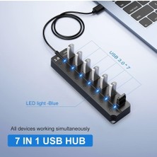 Tech Butiq 7 Bağlantı Noktalı USB Hub Bölücü Çoklu Hub USB 3.0 Adaptörü USB Çoklu Bağlantı Noktalı Anahtarlı ve Işıklı Güç Adaptörü ZR790