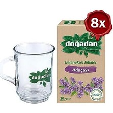 Tech Butiq Doğadan Adaçayı Bitki Çayı 20' Li x 8 ve Doğadan Cam Bardak Hediyeli