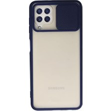Tech Butiq Galaxy M22 Kılıf Lens Sürgülü Mat Silikon - Lacivert