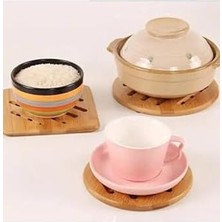 Tech Butiq Doğal Bambu Yuvarlak Çizgili, Mutfak Için Şık Isı Altlığı, 17 Cm, Nemli Bezle Silinebilir
