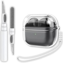 Tech Butiq Galaxy Buds3 / Galaxy Buds3 Pro ve Galaxy Buds3 Fe Uyumlu Şeffaf Premium Kulaklık Kılıfı, Silikon Kulaklık Ipi ve 3'ü 1 Arada Bluetooth Kulaklık Temizleme Kalemi Seti (Şeffaf)
