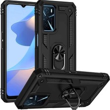 Tech Butiq Oppo A16 ile Uyumlu Kapak Military Yüzüklü Stantlı Tank Kılıf - Siyah