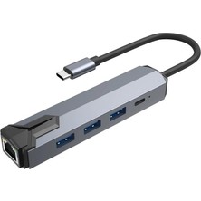 Tech Butiq Usb-C To Gigabit Ethernet Adaptör 3 Port USB 3.0 Hub + Pd Şarj Destekli Çoklayıcı, 1000 Mbps Kablolu Internet, 5gbps Veri Aktarımı | ZR1158