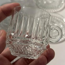 Tech Butiq 6’lı Cam Kahve Fincanı Seti Şeffaf Çizgili Tasarım Tabaklı Espresso Türk Kahvesi Sunum Fincan Takımı 6 cm