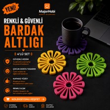 Major Hobi Çiçek Desenli Renkli Bardak Altlığı Seti  Dekoratif Masa Koruyucu
