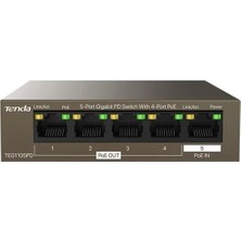 Tenda 5port-4port Poe 30W Gigabit Yönetilemez Switch TEG1105PD (Adaptör Yok)