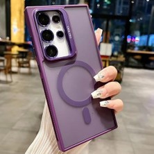 Tech Butiq Galaxy S24 Ultra ile Uyumlu Kamera Lens Aparatlı Stand Olabilen ile Uyumlu Kamera Korumalı Şeffaf Full Magnetic Telefon Kılıfı (Derin Mor, Galaxy S24 Ultra)