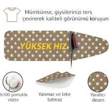 Tech Butiq Greenline Ütü Masası Kılıfı, Keçeli Yanmaz, Pamuklu, Kahverengi, Yıldız Desenli, 145X56 Cm, Battal Boy Xxl