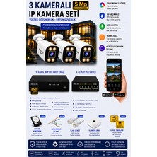 Prolife 3 Kameralı 5 MP İP Kamera Seti Gece Renkli Ses Kayıtlı Yapay Zeka Destekli Tak-Çalıştır Sistem