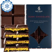 Taze Çikolata Gifteay Bitter Dubai Çikolatası %75 Gerçek Antep Fıstığı Ezmesi Çıtır Kadayıflı 200 g