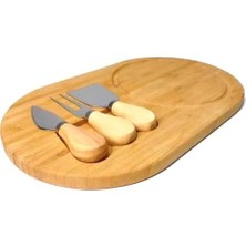 Tech Butiq Bambu Peynir Sunum Tabağı, 3 Parça Peynir Bıçağı ve Çatalı Seti, Toplam 4 Parça, Doğal ve Şık Peynir Tabağı, Kaliteli Sunum Seti 34X20 cm Ebatlarında