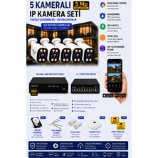 Prolife 5 Kameralı 5 MP IP Kamera Seti Gece Renkli Ses Kayıtlı Yapay Zeka Destekli Tak-Çalıştır Sistem