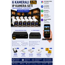 Prolife 6 Kameralı 5 MP IP Kamera Seti Gece Renkli Ses Kayıtlı Yapay Zeka Destekli Tak-Çalıştır Sistem