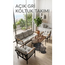 Sofmina Açıkgri Metal Bahçe Balkon Oturma Grubu Loft Tarzı 3-1-1 Koltuk ve Masa Seti Dayanıklı Yapı