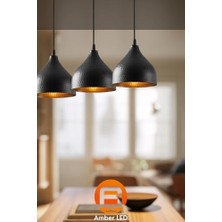 Tech Butiq LED Şık Metal Gövdeli 3'lü Sarkıt Avize Mutfak ve Salon Için E27 Uyumlu, SIYAH-6211