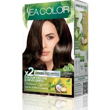 Tech Butiq Sea Color Amonyaksız, Vegan, Doğal, Besleyici Kalıcı Saç BOYASI%100 Beyaz Kapama (1 Paket 2 x 50 ml Boya & Oksidan) (Açık Kahve 5.0)