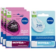 Tech Butiq Böğürtlen Dudak Bakım Kremi,24 Saat Nem,hafif Bordo Işıltı,gün Boyu Dudak Bakımı, Böğürtlen Kokusu, 4.8 gr X3 + Hydro Care Dudak Bakım Kremi,24 Saat Nem,spf 15,gün Boyu Dudak Bakımı (4,8g)