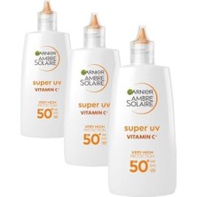 Tech Butiq Ambre Solaire Super Uv C Vitamini Koyu Leke Karşıtı Fluid Yüz Güneş Kremi SPF50+ 40 ml (3 Paketi)