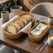 Tech Butiq Oval Hasır Örgü Dekoratif Sepet Tepsisi, Doğal Renk, 2'li Set, Büyük 28X10X5 Cm, Küçük 24X9X5 cm