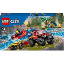 Tech Butiq City 4x4 Kurtarma Botlu Itfaiye Kamyonu 60412-5 Yaş ve Üzeri Çocuklar Için Kamp Çadırı ve Itfaiyeci Minifigürü Içeren Yaratıcı Oyuncak Yapım Seti (301 Parça)