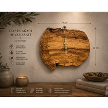 WoodBay El Yapımı Zeytin Ağacı Duvar Saati Doğal Ahşap Dekoratif Sessiz Mekanizma 27X20 cm