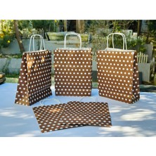 Orbak Kağıtçılık 1.kalite 18X8X24CM 5 Adet Kahverengi Renk Beyaz Benekli Kraft Kağıt Çantahediye Poşetihediye Paketi