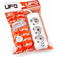 Tech Butiq Ufo 3lü 5 Metre Kablolu Topraklı Grup Priz, 16A 250V, Üçlü Uzatma Kablosu Beyaz Renk