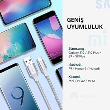 Tech Butiq Örgülü USB Type-C Şarj ve Data Kablosu, Beyaz, 25 cm