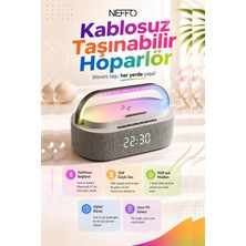 Neffo Bluetooth Hoparlör Fm Radyo 15W Tws USB Tf Qi Kablosuz Şarjlı Saatli Rgb