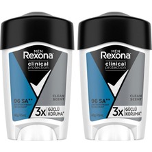 Tech Butiq Rexona Men Clinical Protection Erkek Stick Deodorant Clean Scent 3x Güçlü Koruma 45 ml 2li Paket