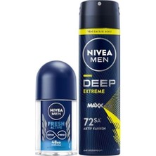 Tech Butiq Men Erkek Sprey Deodorant Deep Aktif Karbon 150ML ve Fresh Mini Roll-On 25ML, Anti-Perspirant